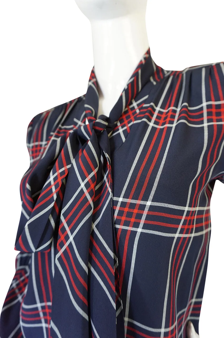 Spring 1984 Haute Couture Plaid Silk Yves Saint Laurent Top