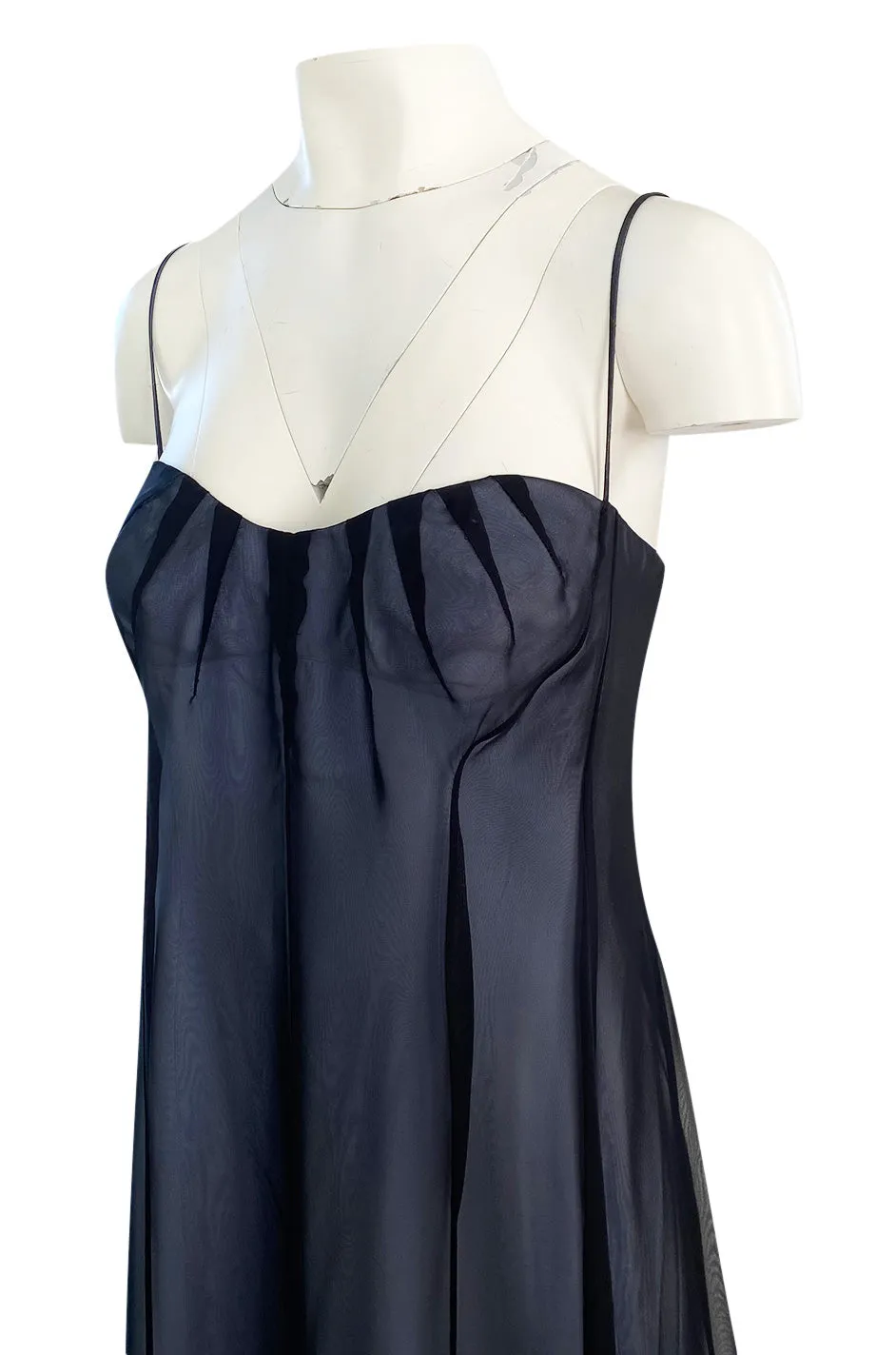 Spring 1999 Thierry Mugler Runway Documented Strapless Black & Ice Blue Chiffon Dress