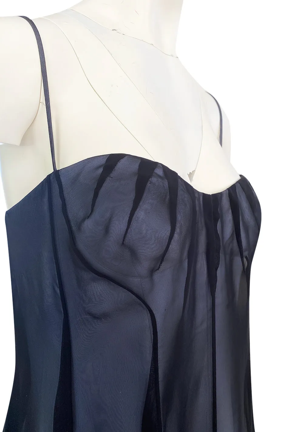 Spring 1999 Thierry Mugler Runway Documented Strapless Black & Ice Blue Chiffon Dress