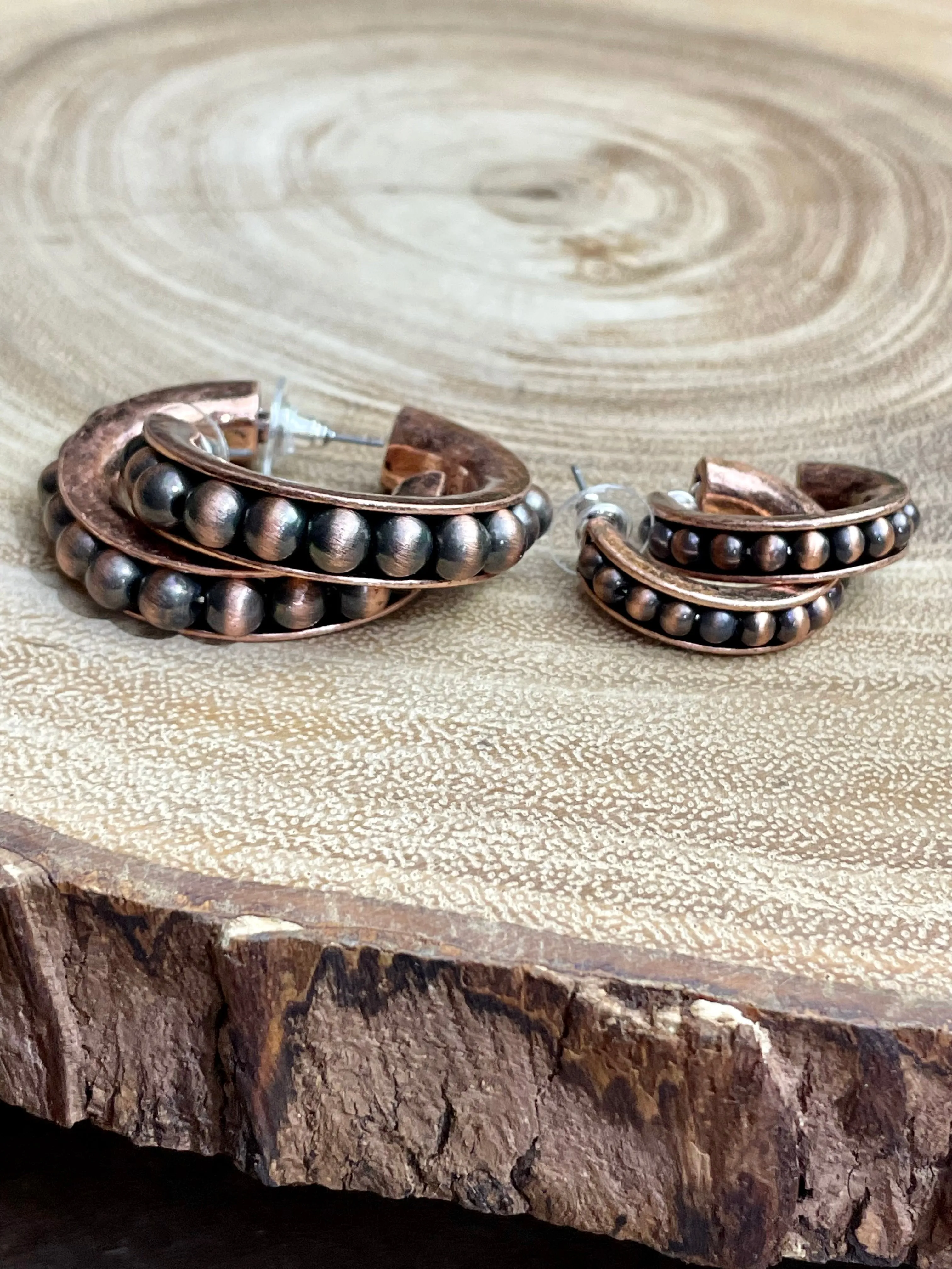 Stacked Bead Hoop Earrings - Copper