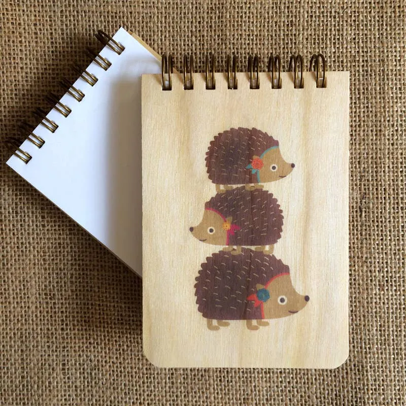 Stacked Hedgehogs Wood MiniNotepad