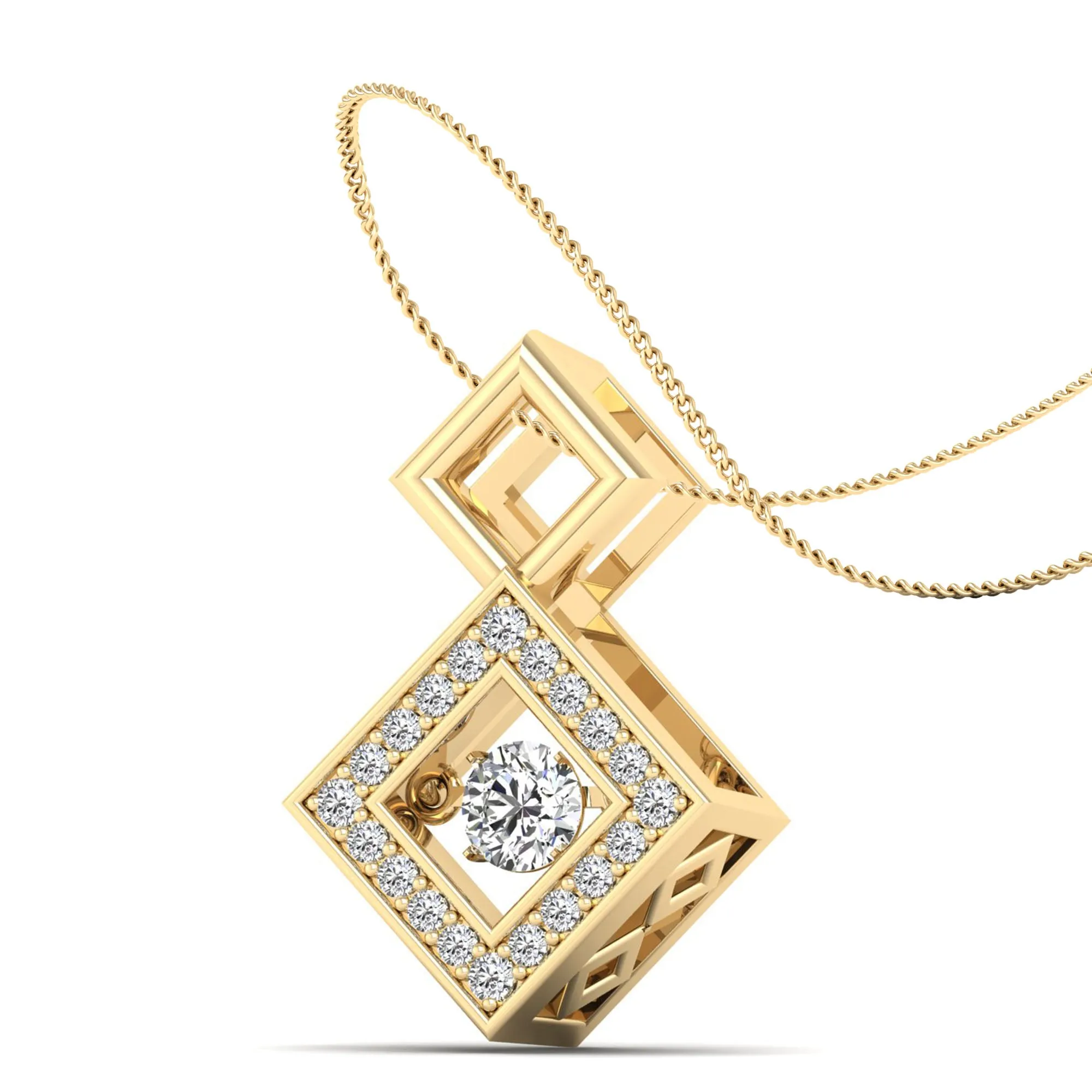 Stacked Prism Dancing Diamond Pendant