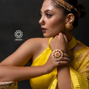 Statement Kundan Gold Polish Silver Ring