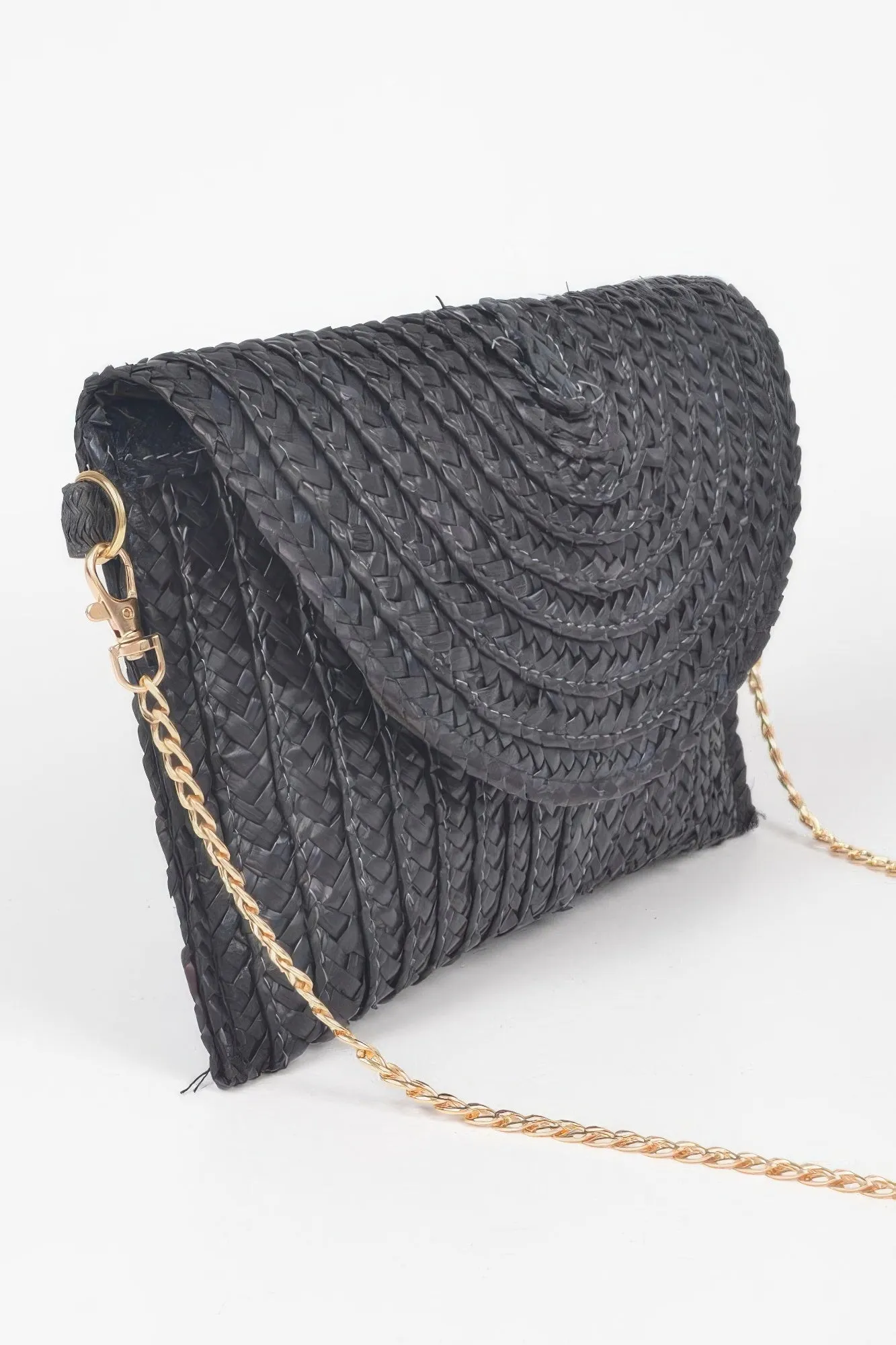 Straw Pom Pom Flap Bag