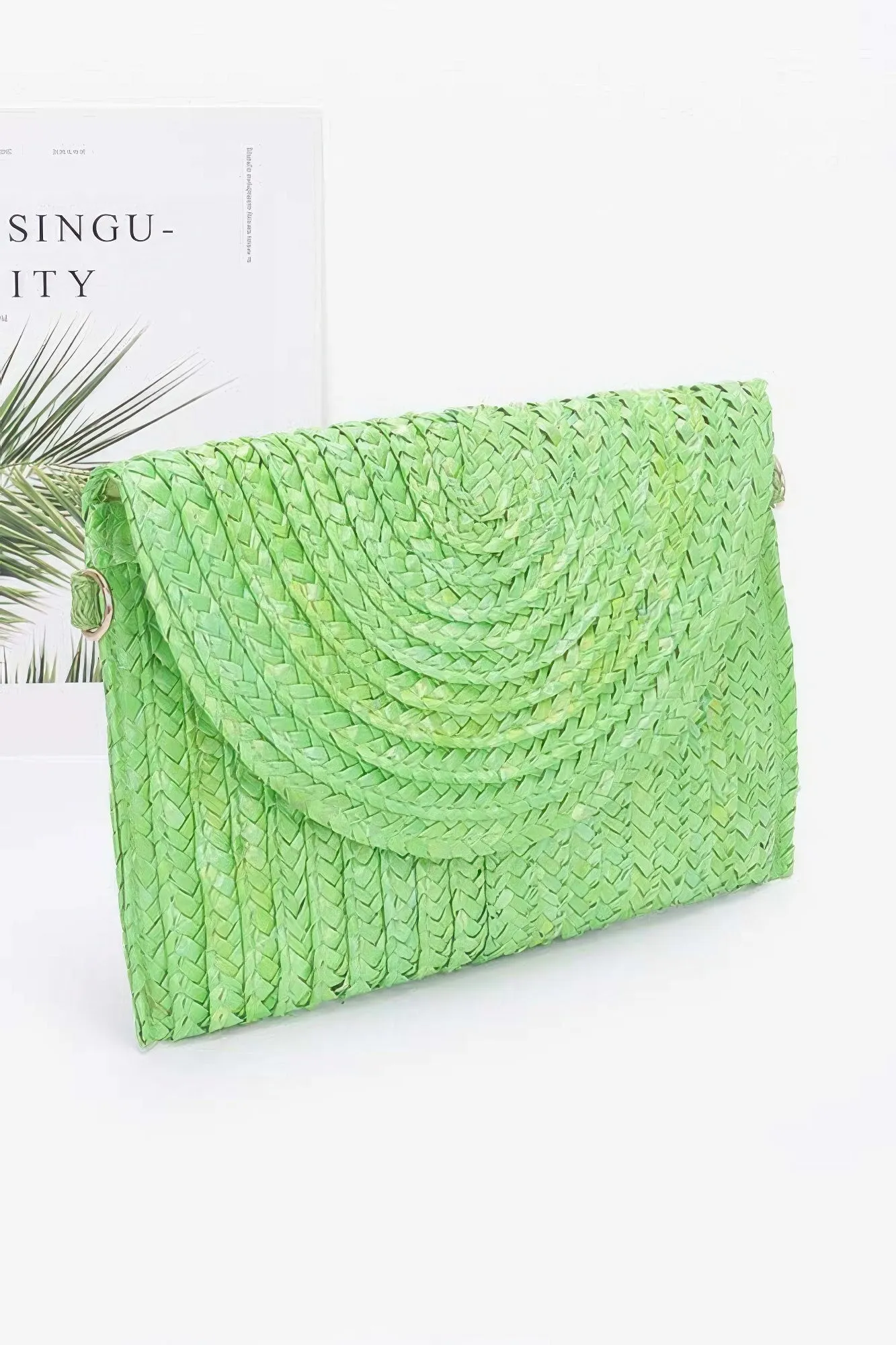 Straw Pom Pom Flap Bag