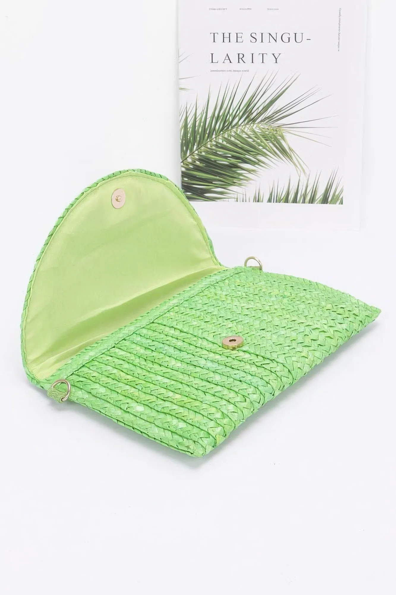 Straw Pom Pom Flap Bag