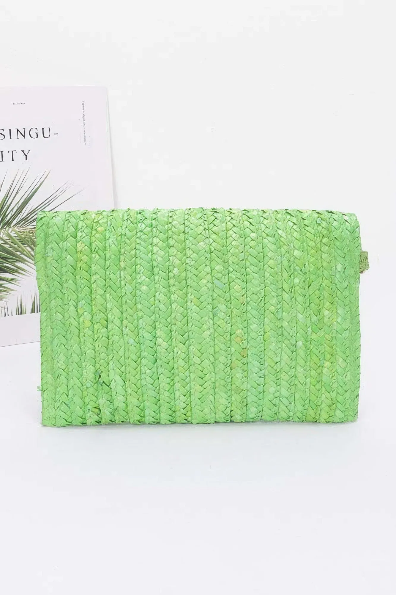 Straw Pom Pom Flap Bag