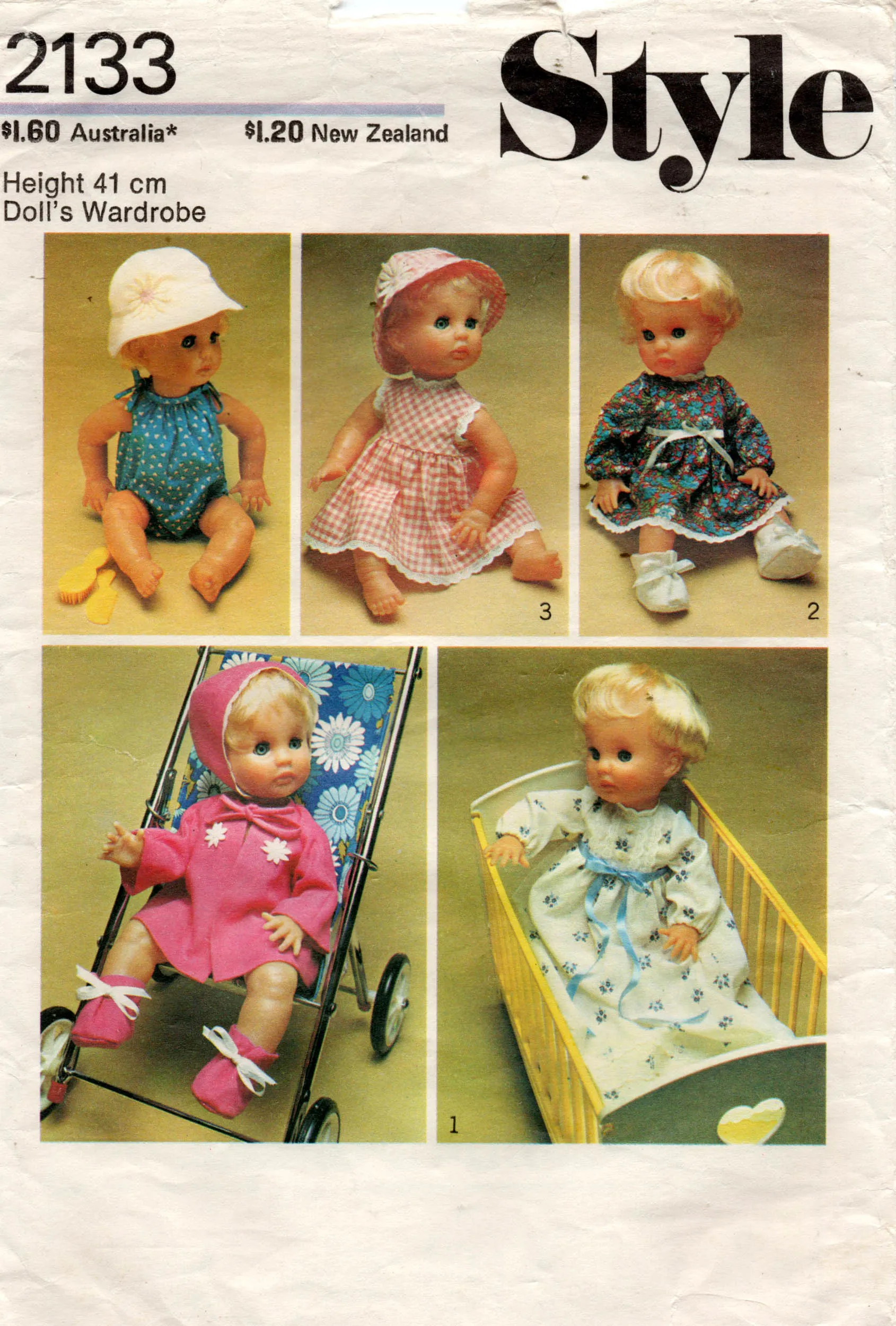 Style 2133 Retro Baby Doll's Wardrobe for 16 or 18 Inch Dolls 1970s Vintage Sewing Pattern