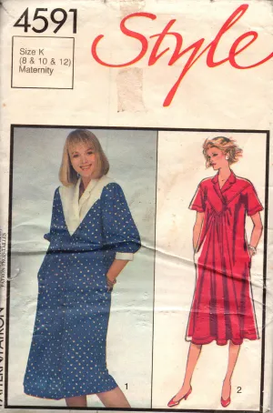 Style 4591 Womens Maternity Tent Dress 1980s Vintage Sewing Pattern Size 8 - 12 UNCUT Factory Folded