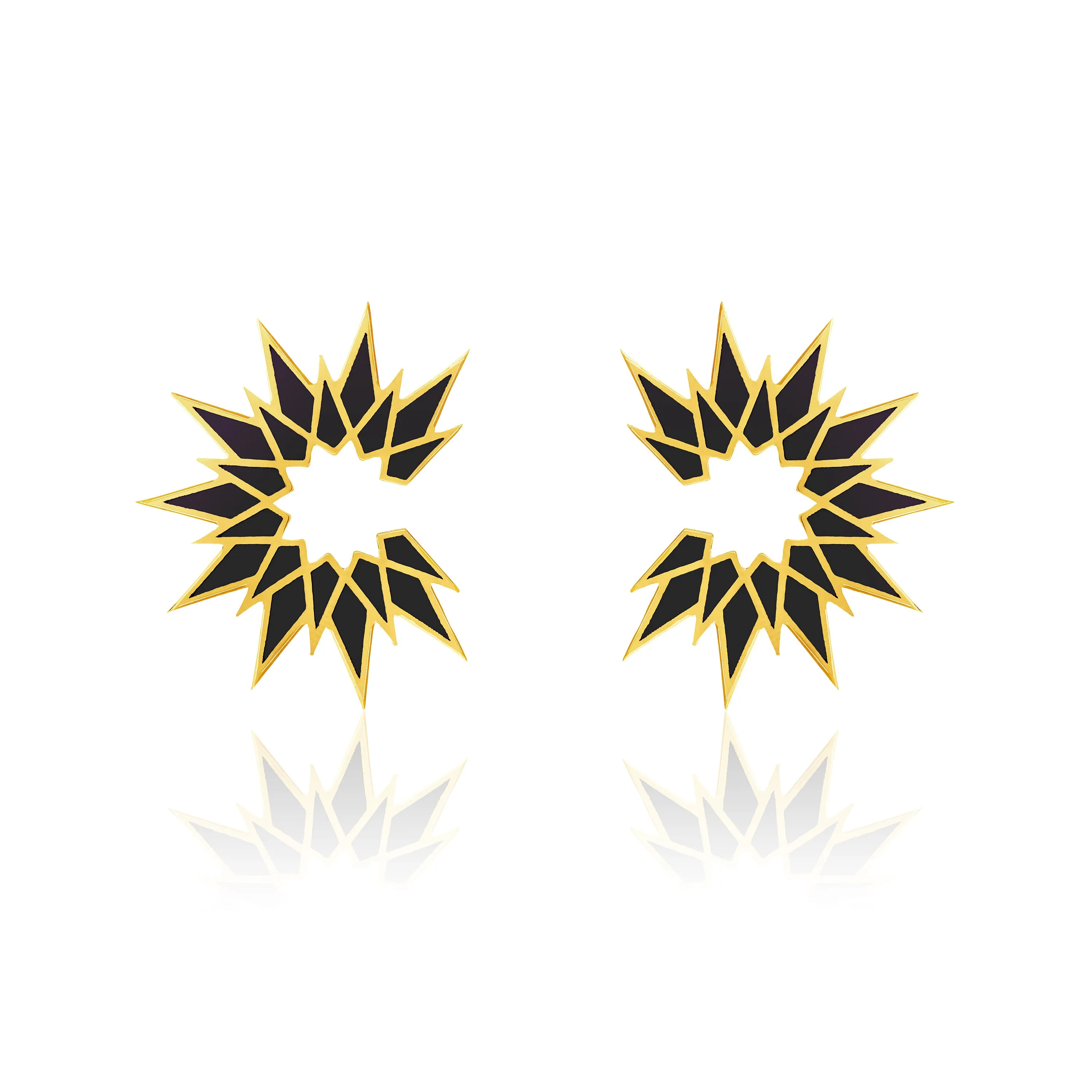 Sunburst Enamel Earrings - Gold Black