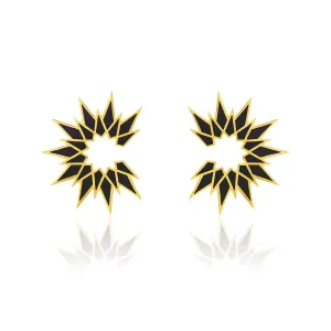Sunburst Enamel Earrings - Gold Black