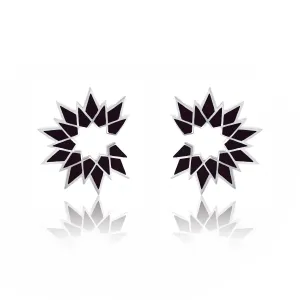 Sunburst Enamel Earrings - Silver Black