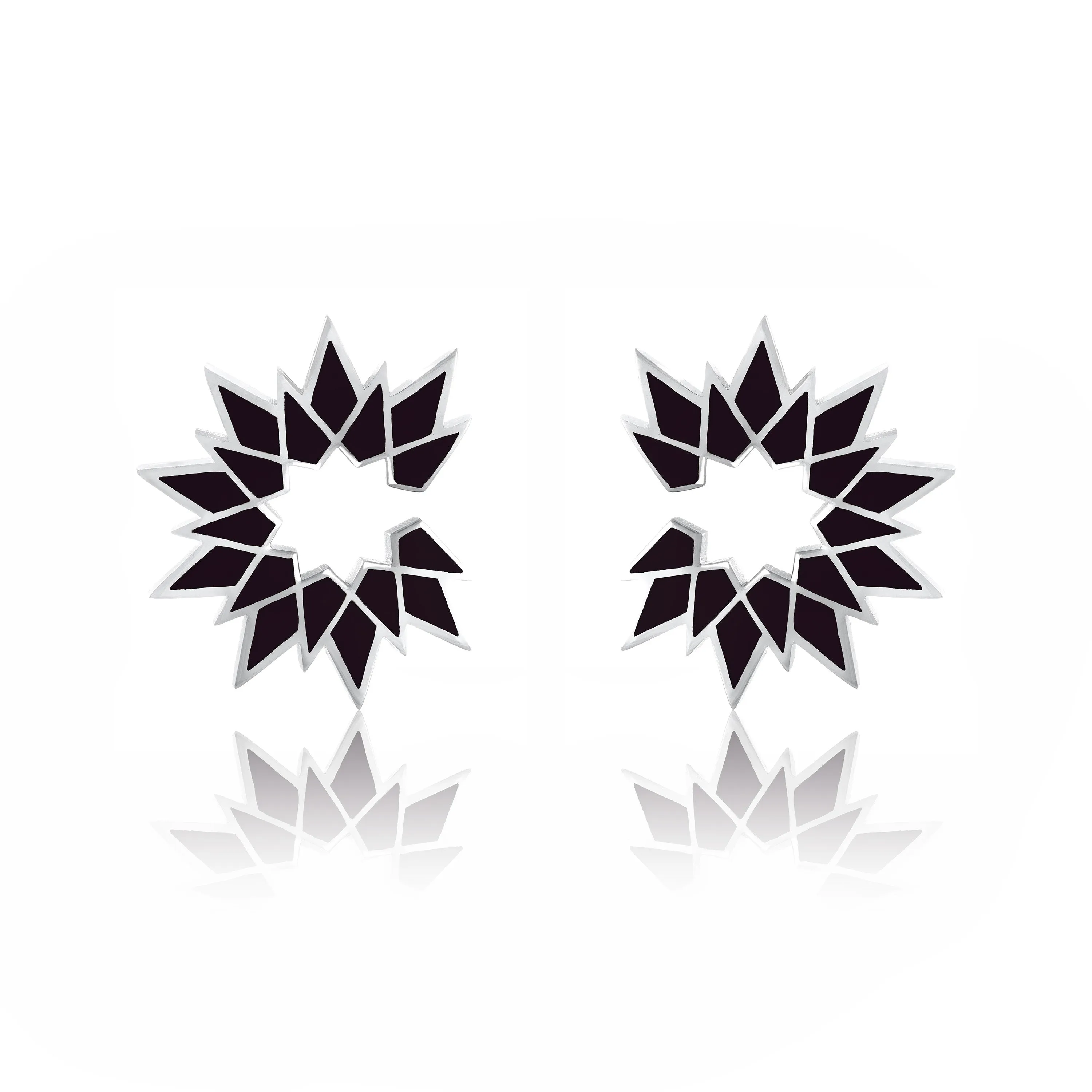 Sunburst Enamel Earrings - Silver Black
