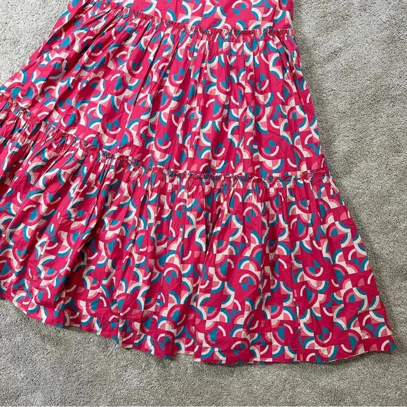 Sundance Iberia Maxi Skirt Ruffled Tiered Cotton Bohemian Pink Geometric Print S