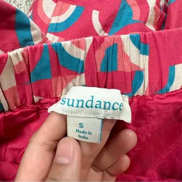 Sundance Iberia Maxi Skirt Ruffled Tiered Cotton Bohemian Pink Geometric Print S