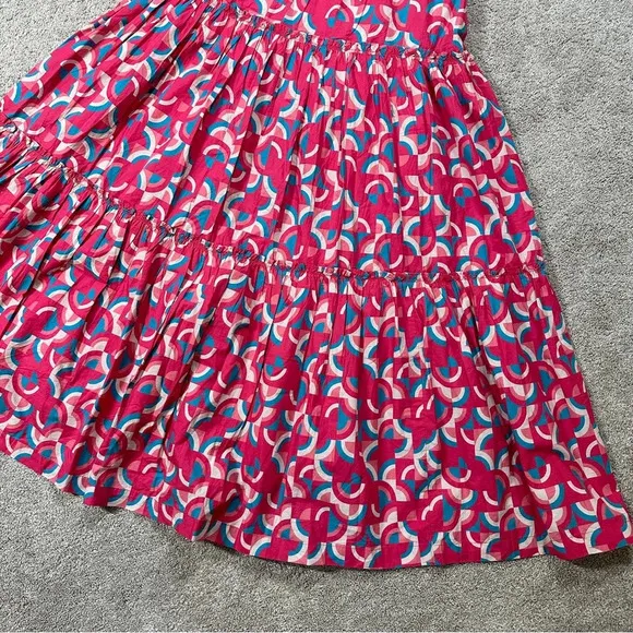 Sundance Iberia Maxi Skirt Ruffled Tiered Cotton Bohemian Pink Geometric Print S