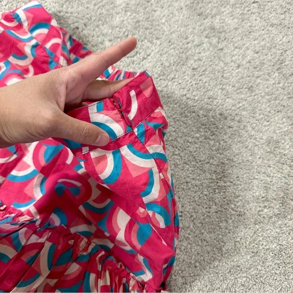 Sundance Iberia Maxi Skirt Ruffled Tiered Cotton Bohemian Pink Geometric Print S