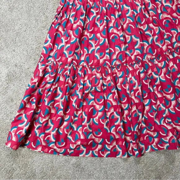 Sundance Iberia Maxi Skirt Ruffled Tiered Cotton Bohemian Pink Geometric Print S