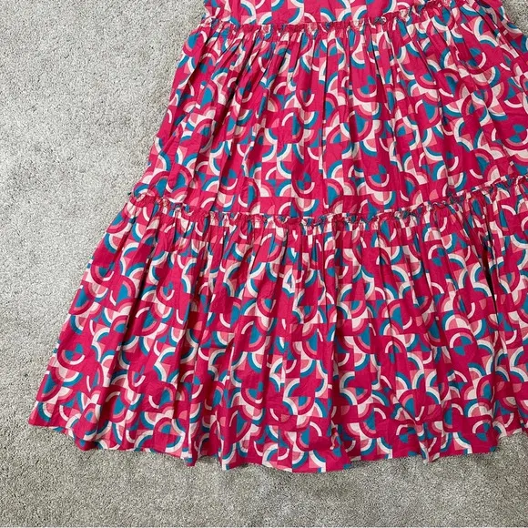 Sundance Iberia Maxi Skirt Ruffled Tiered Cotton Bohemian Pink Geometric Print S
