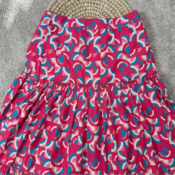 Sundance Iberia Maxi Skirt Ruffled Tiered Cotton Bohemian Pink Geometric Print S