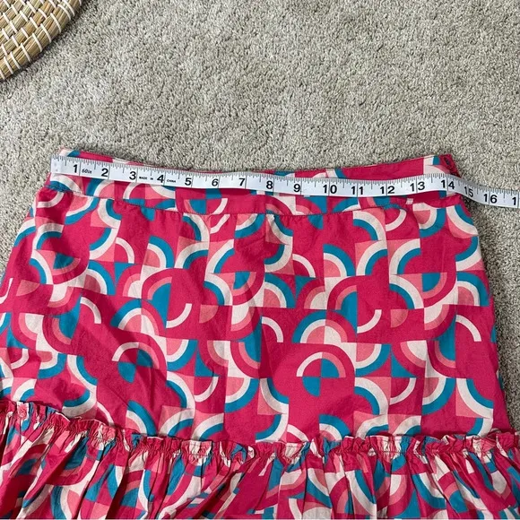 Sundance Iberia Maxi Skirt Ruffled Tiered Cotton Bohemian Pink Geometric Print S