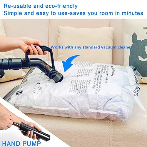 SUOCO Vacuum Storage Bags 8 Pack (Jumbo), Space Saver Compression Bags with Travel Hand Pump