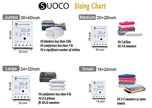 SUOCO Vacuum Storage Bags 8 Pack (Jumbo), Space Saver Compression Bags with Travel Hand Pump