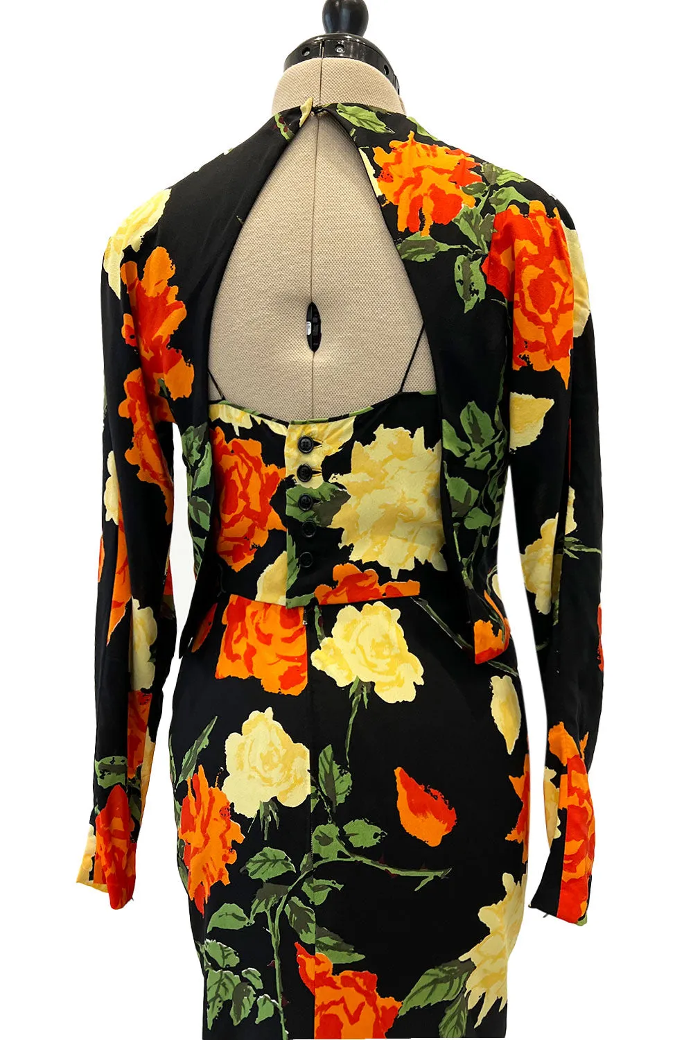 Superb 1957 James Galanos Oversized Floral Print Silk Dress w Matching Jacket