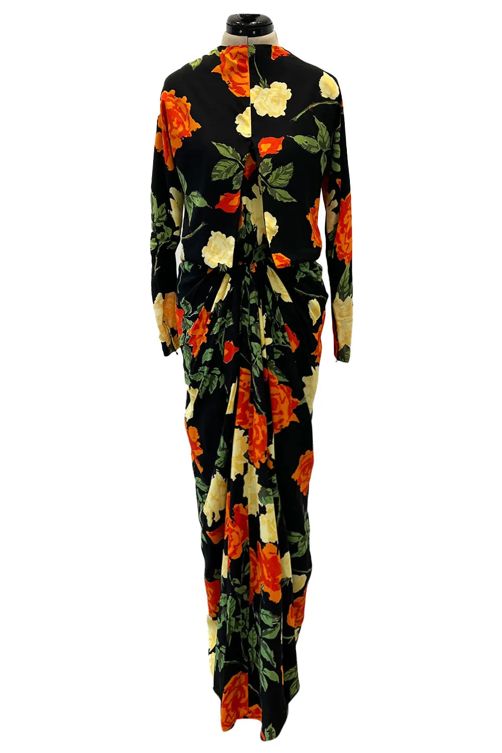 Superb 1957 James Galanos Oversized Floral Print Silk Dress w Matching Jacket