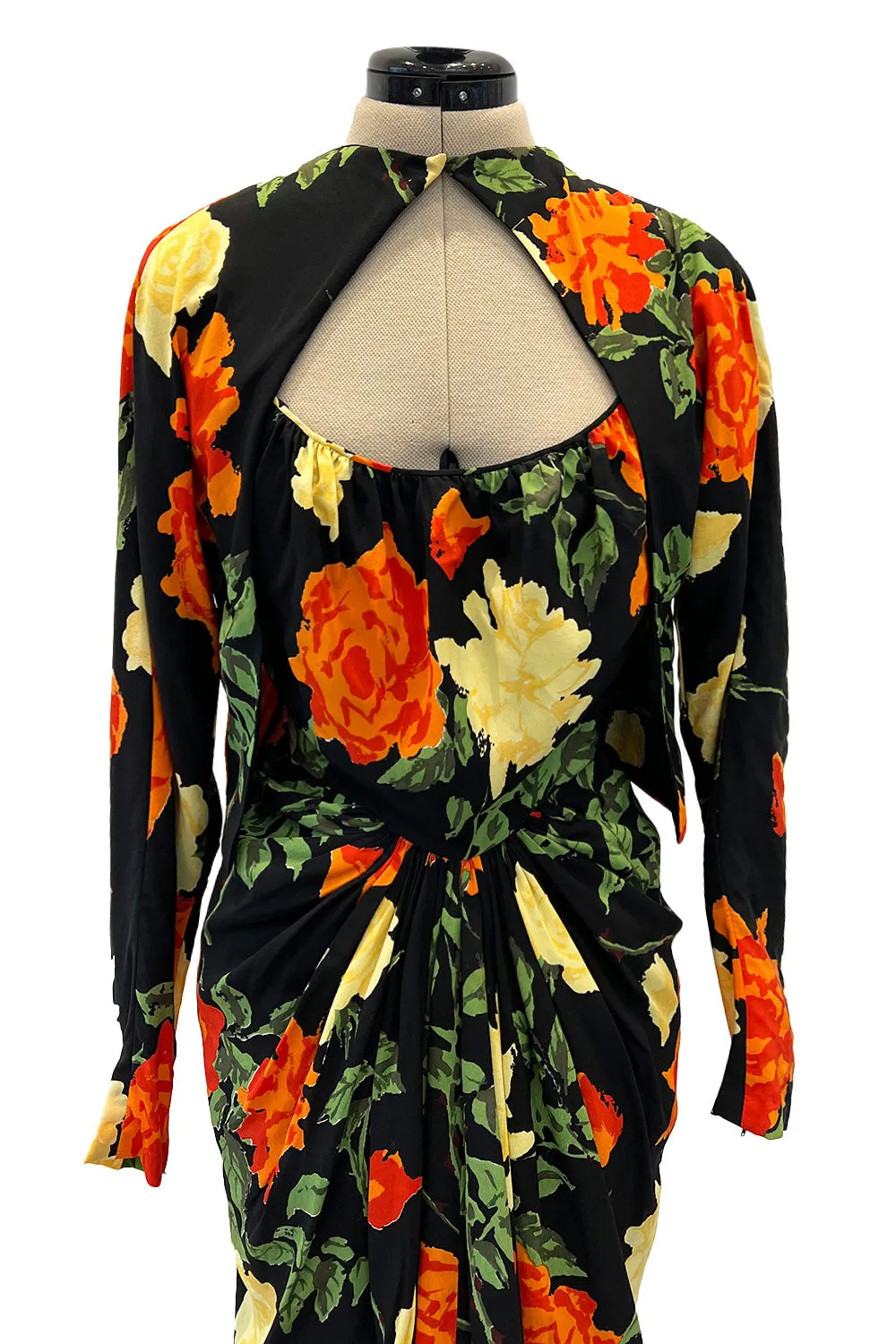 Superb 1957 James Galanos Oversized Floral Print Silk Dress w Matching Jacket