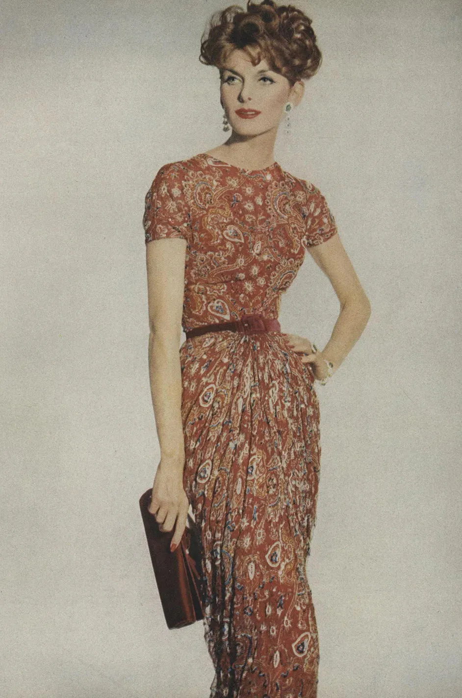 Superb 1957 James Galanos Oversized Floral Print Silk Dress w Matching Jacket