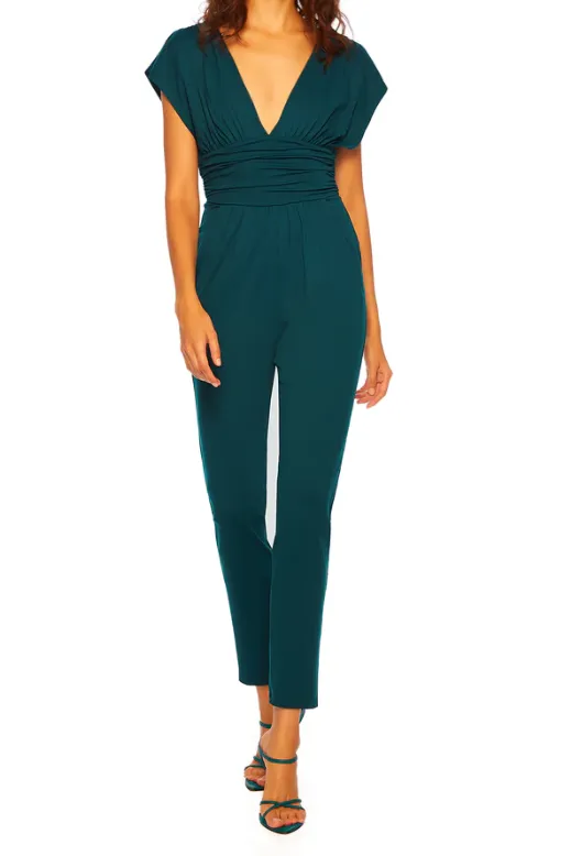 Susana Monaco Gathered V Jumpsuit 30" inseam - Pine Needle