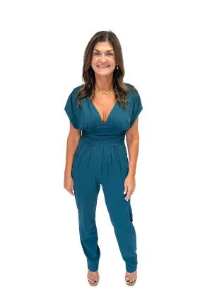 Susana Monaco Gathered V Jumpsuit 30" inseam - Pine Needle