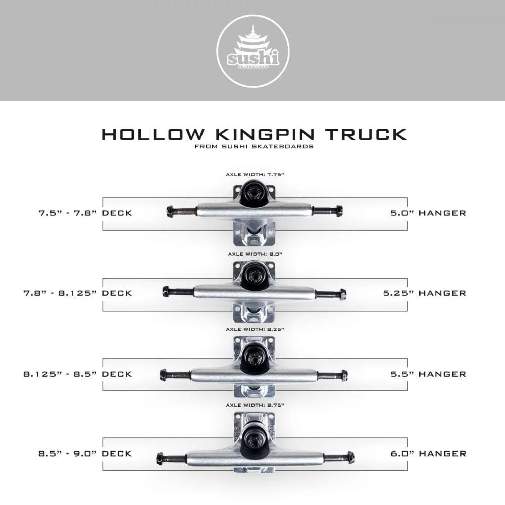 Sushi Pagoda Hollow Kingpin Raw Trucks 6" Silver (Set of 2)