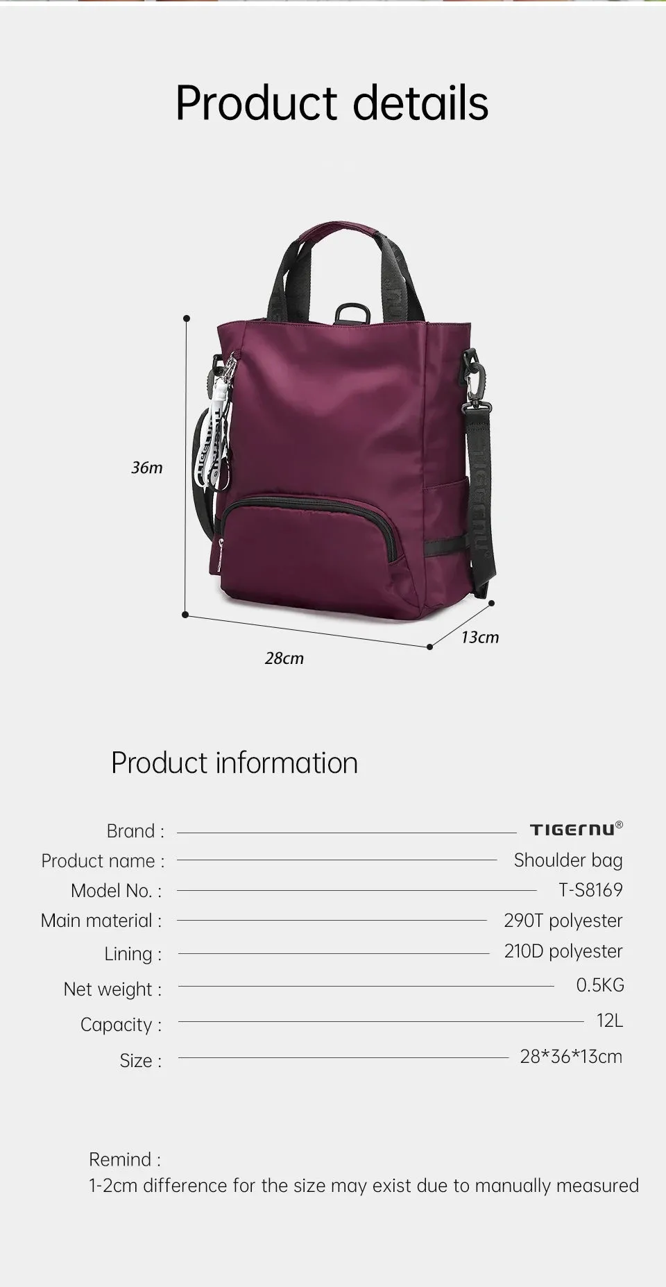 Tigernu Fashion 3 In1 Women Backpack Bag Leisure Tote Bag Shoulder Bag Light Weight College High School Bag Girls Handbag Female