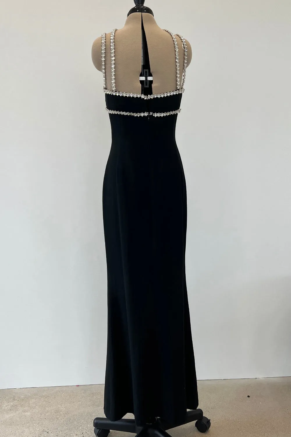 Todd Oldham Fall 1995 Runway Black Silk Dress w Large Crystal Detailing - 12.5-13.5" W