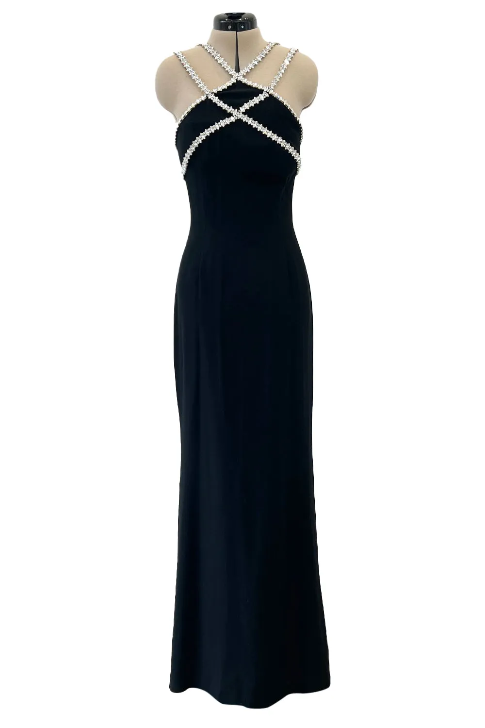 Todd Oldham Fall 1995 Runway Black Silk Dress w Large Crystal Detailing - 12.5-13.5" W