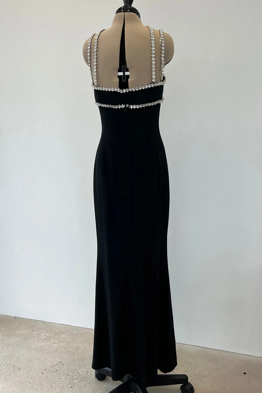 Todd Oldham Fall 1995 Runway Black Silk Dress w Large Crystal Detailing - 12.5-13.5" W