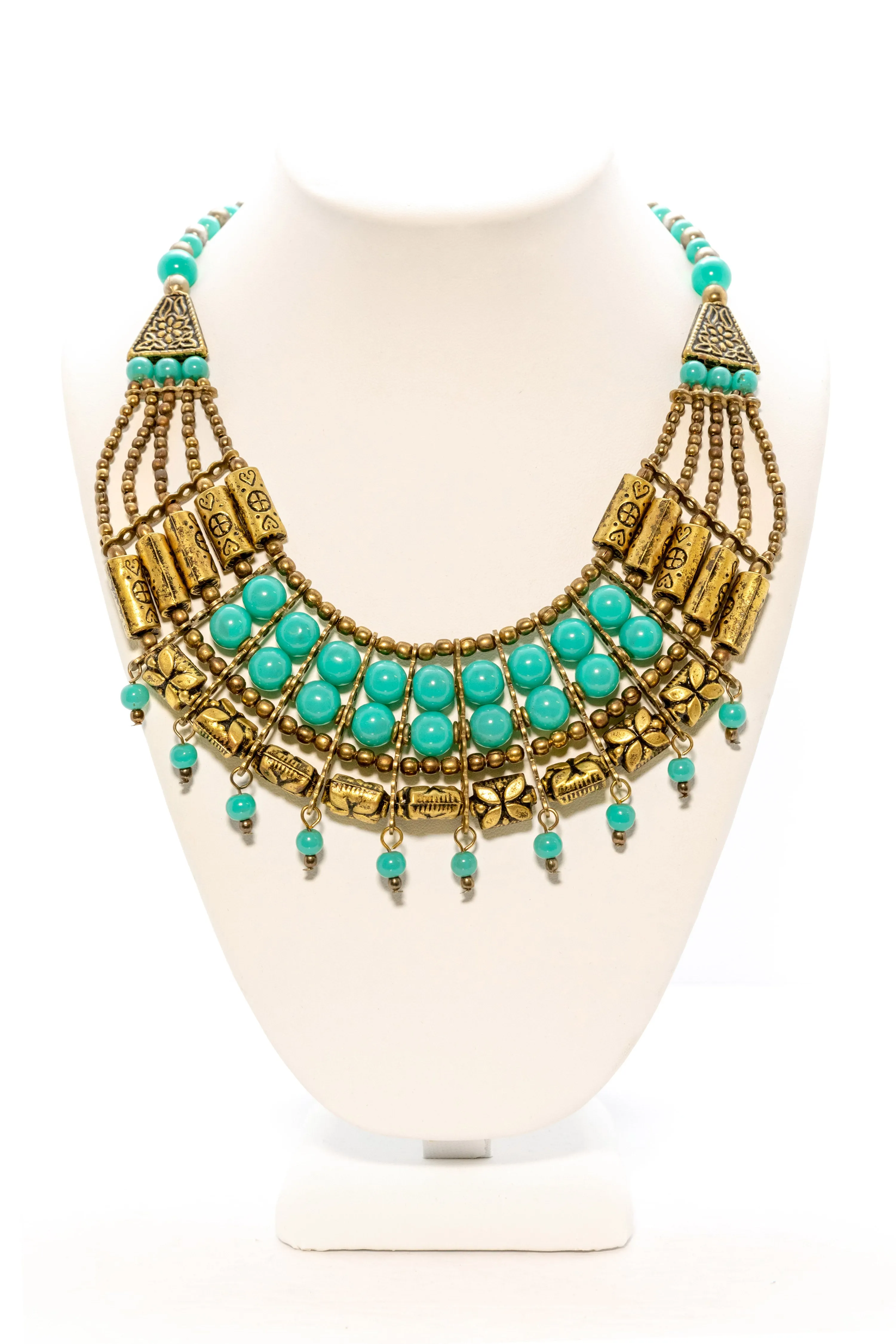 Turquoise & Gold Traditional Statement Necklace