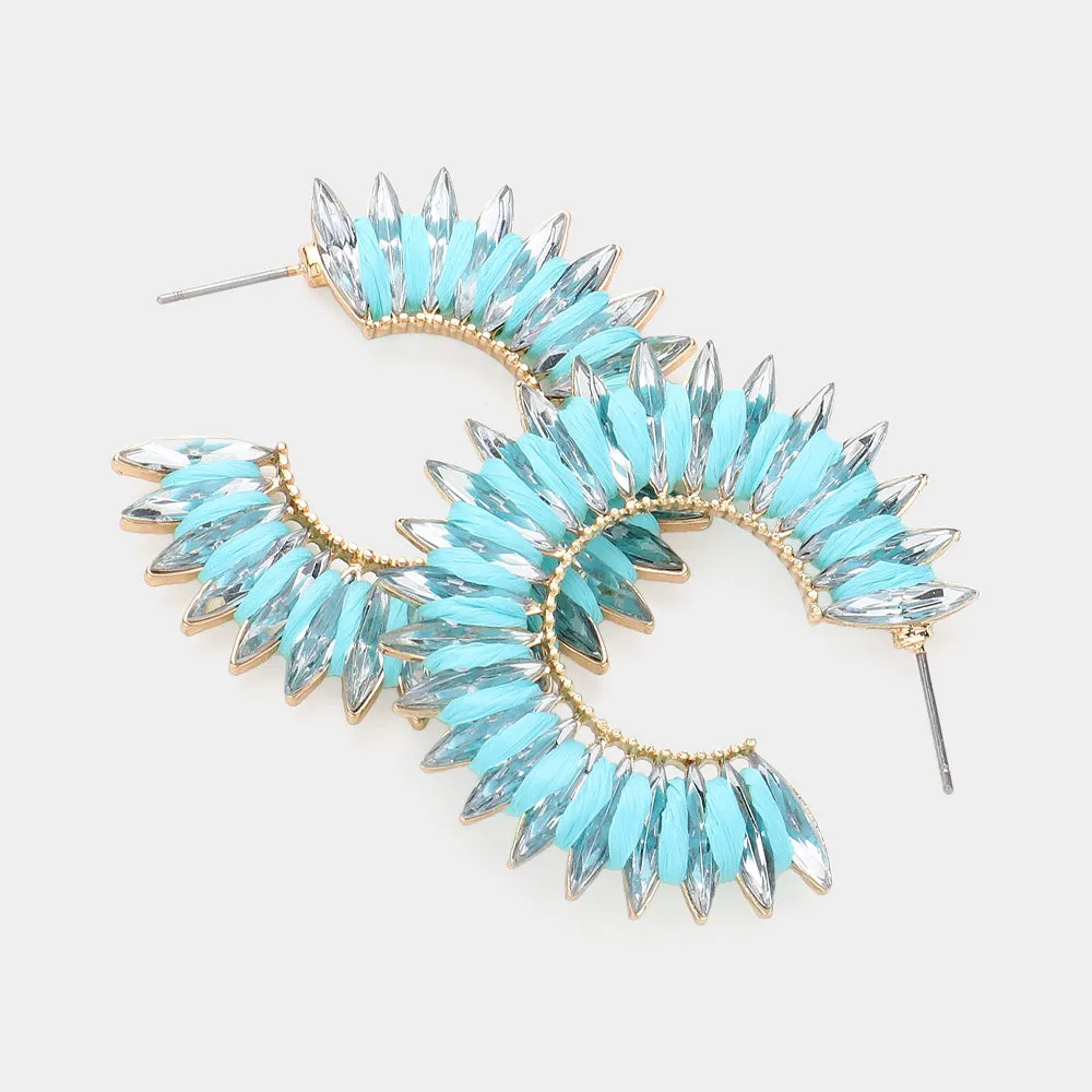 Turquoise Raffia Wrapped Crystal Marquise Stone Pageant Earrings | Runway Earrings |  628586
