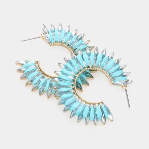Turquoise Raffia Wrapped Crystal Marquise Stone Pageant Earrings | Runway Earrings |  628586