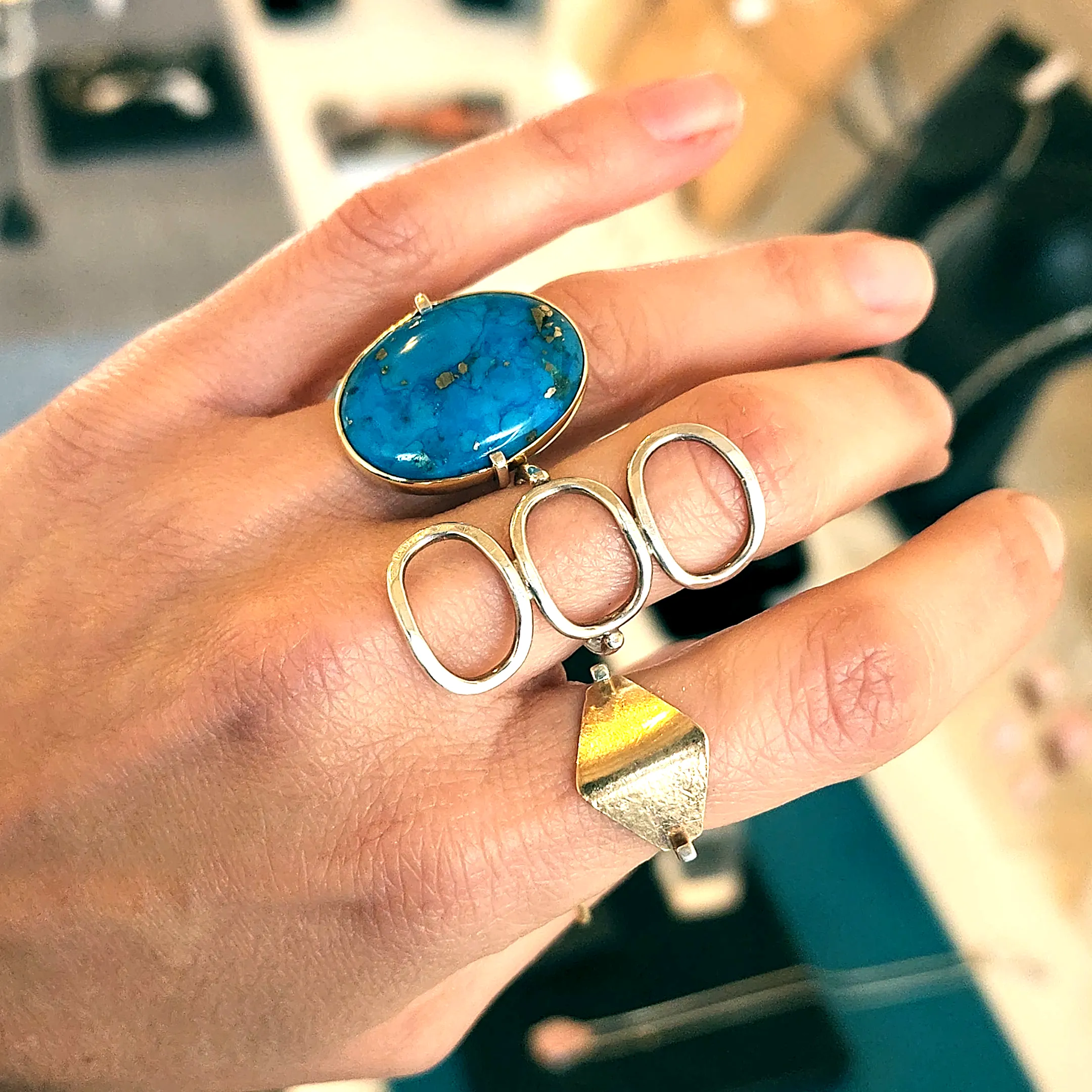 TURQUOISE WITH PYRITE STATEMENT RING