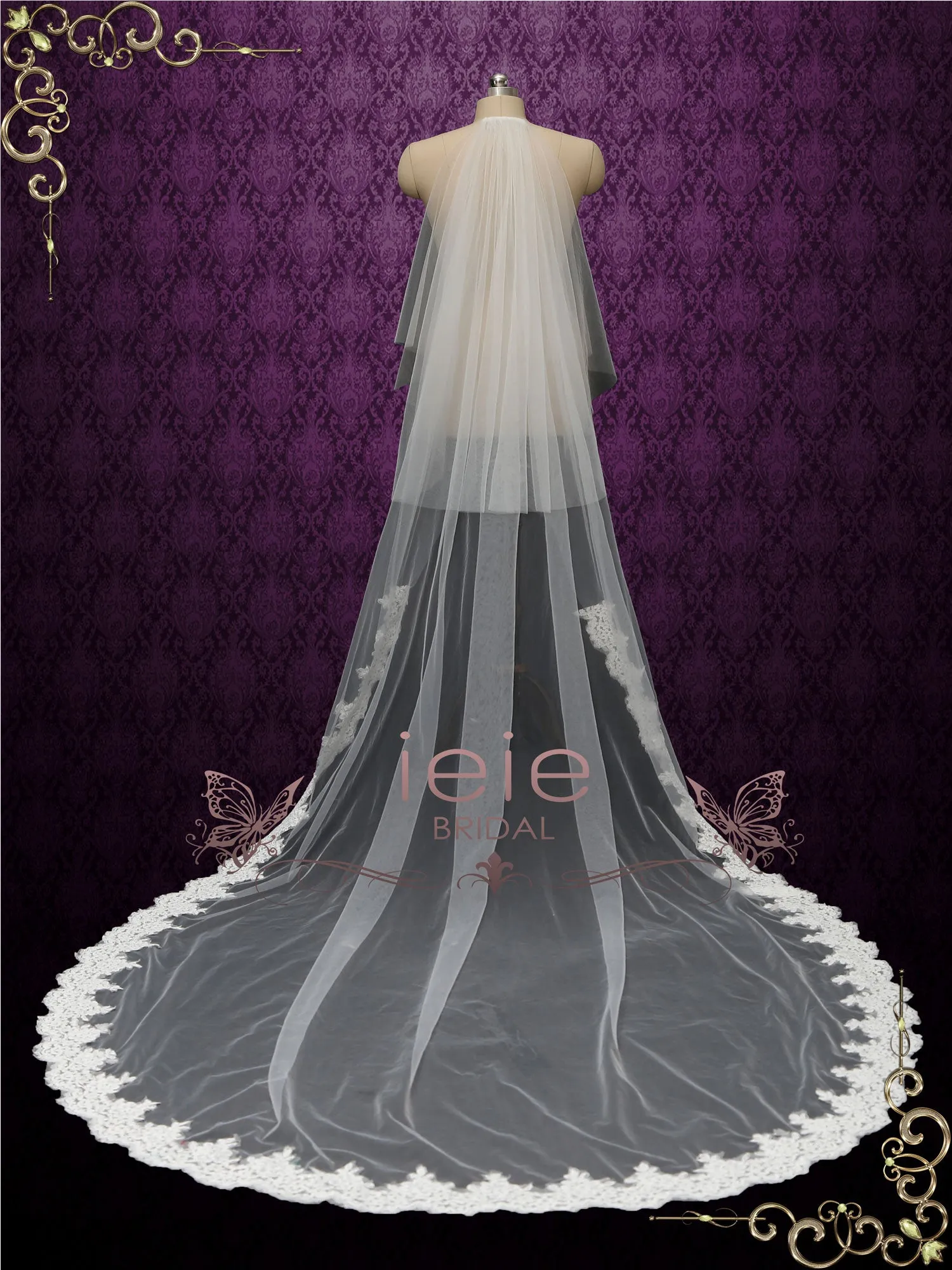 Two Layer Chapel Length Lace Veil with Blusher VG1025