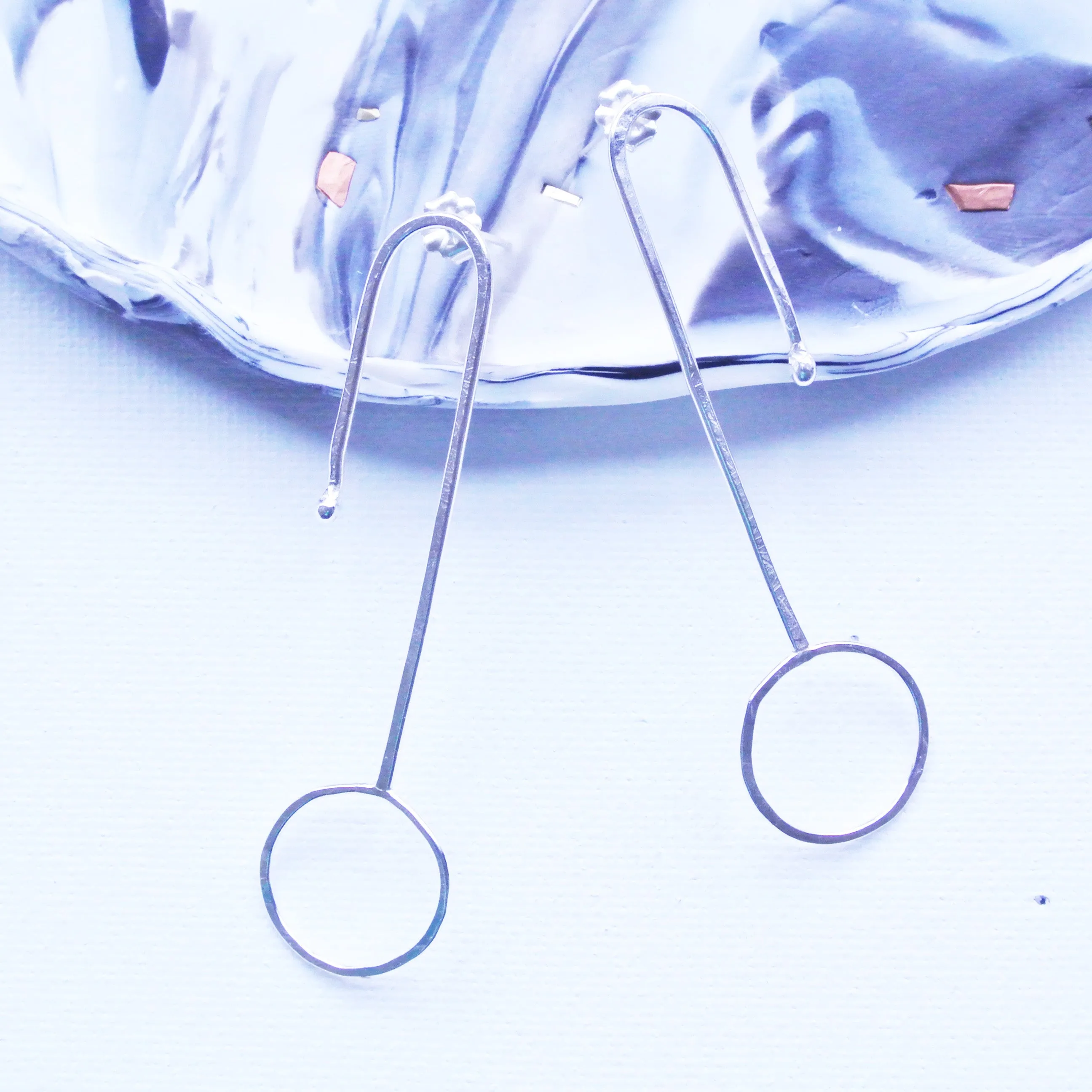 Unique Geometric Match Stick and Circle Argentium Silver Statement Earrings