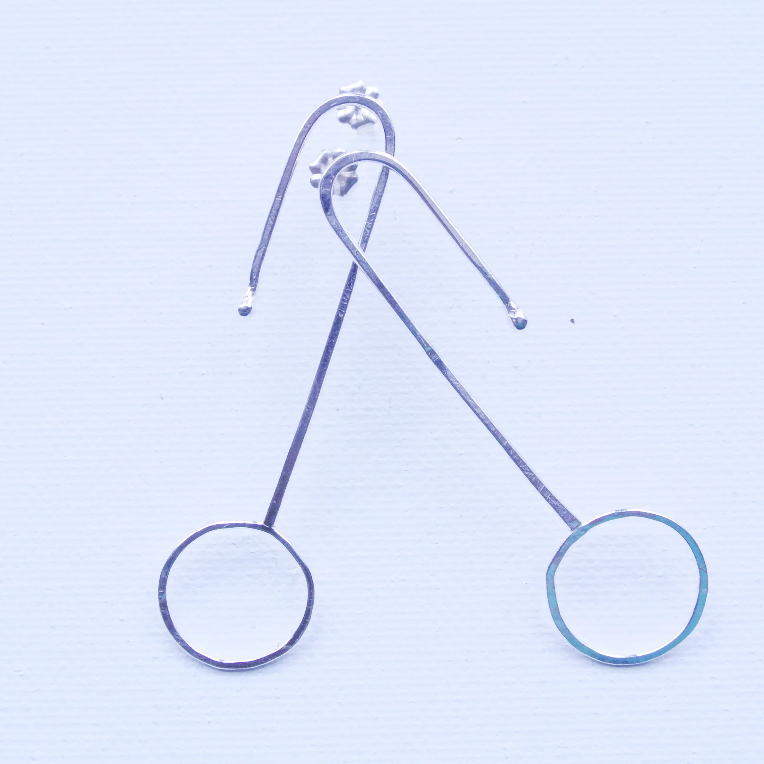 Unique Geometric Match Stick and Circle Argentium Silver Statement Earrings