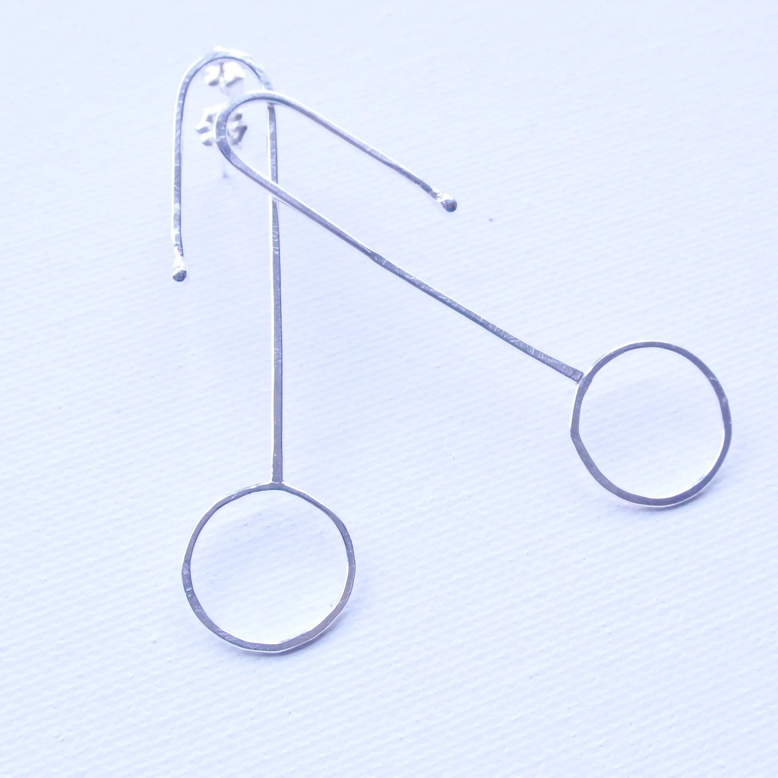 Unique Geometric Match Stick and Circle Argentium Silver Statement Earrings