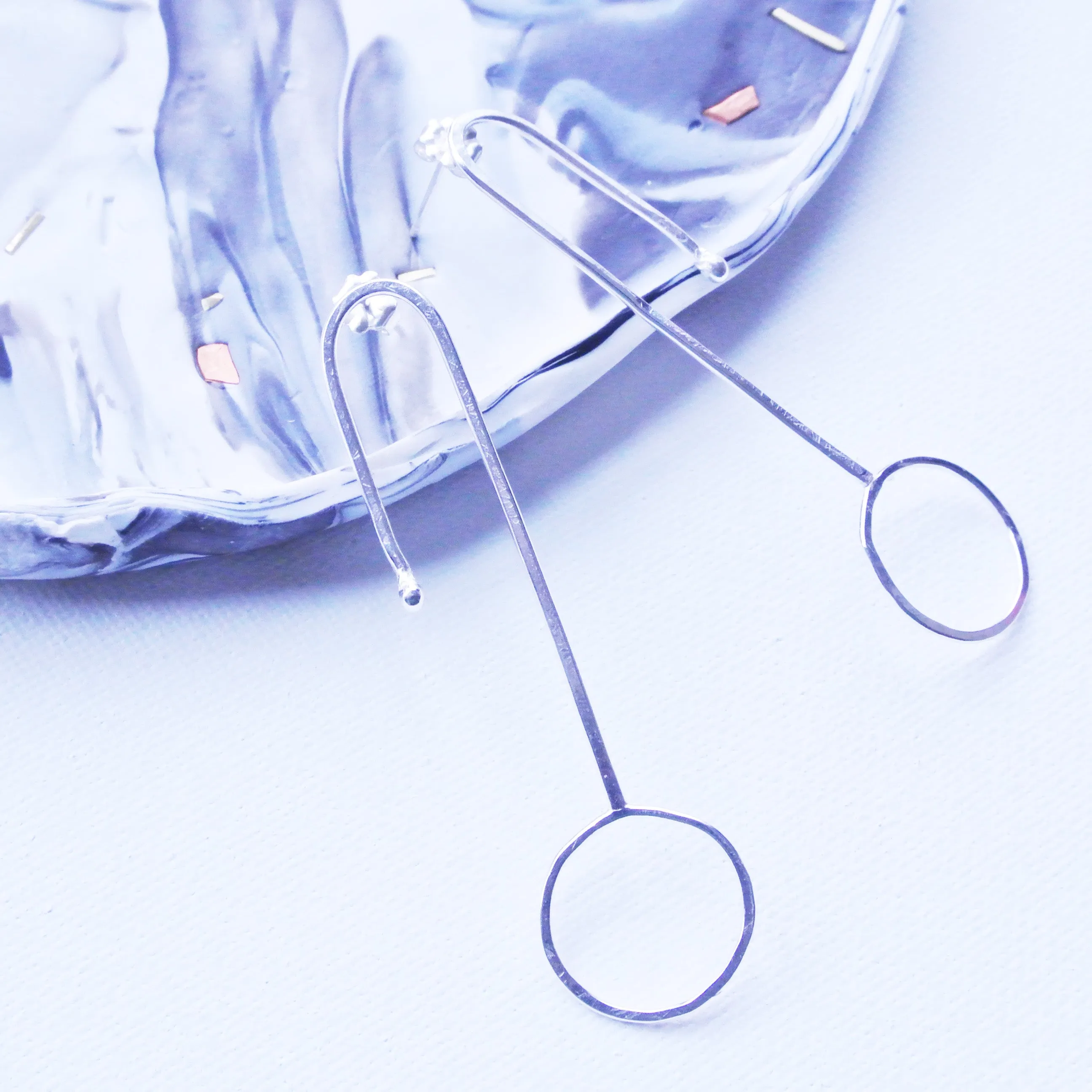 Unique Geometric Match Stick and Circle Argentium Silver Statement Earrings