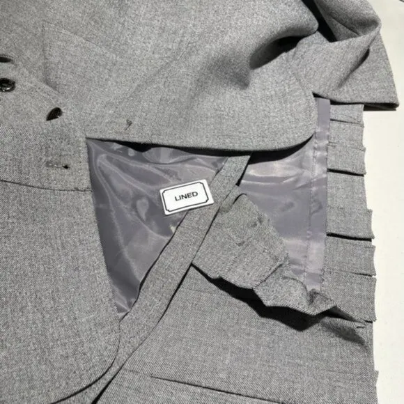 Vintage Anne Klein Womens Gray Pleated Skirt Suit Size 8P Office Ware