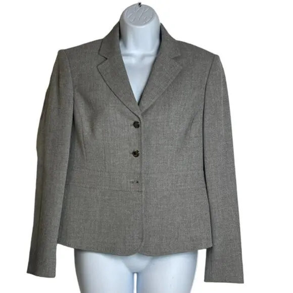 Vintage Anne Klein Womens Gray Pleated Skirt Suit Size 8P Office Ware