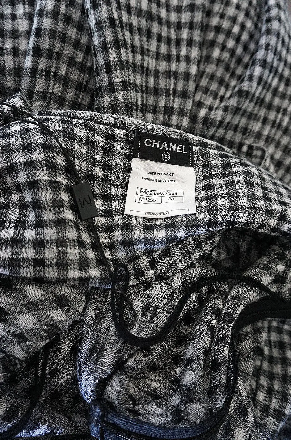 Vintage Chanel Black & White Check Soft Stretch Knit Halter Dress